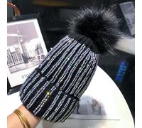 Donna Maglia Berretto Diamante Pelliccia Finta Pom Cappello Ponpon Caldo Inverno