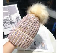 Donna Maglia Berretto Diamante Pelliccia Finta Pom Cappello Ponpon Caldo Inverno