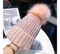 Donna Maglia Berretto Diamante Pelliccia Finta Pom Cappello Ponpon Caldo Inverno