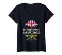 Donna Maglia Britannica Grown with Yardie Roots Funny UK Jamaica Maglietta con Collo a V