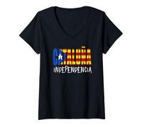 Donna Maglia Catalunya Cataluna Catalonia Barcelona Freedom Maglietta con Collo a V