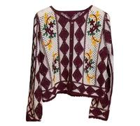 Donna Maglia Crop Top T-shirt Vintage Manica Lunga Maglieria Cardigan Crochet Camicetta Breve Streetwear Donne Maglia Cardigan Maglione Gilet Aperto Anteriore Bottun Down Manica Lunga Donna Cardigan