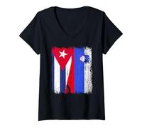 Donna Maglia Cuba Slovenia Half Flag Cuban Slovenia Pride Maglietta con Collo a V