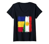 Donna Maglia curda rumena con Mezza Bandiera del Kurdistan della Romania Maglietta con Collo a V