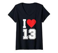 Donna Maglia da Calcio con Scritta «I Love 13» per 13° Compleanno Maglietta con Collo a V