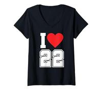 Donna Maglia da Calcio per Tifosi Sportivi con Scritta «I Love 22», Numero 22 Maglietta con Collo a V