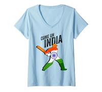 Donna Maglia da cricket indiana Tifoso della squadra di cricket indiana Maglietta con Collo a V