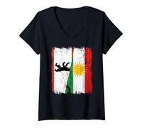 Donna Maglia del Kurdistan di Berlino con Mezza Bandiera della Capitale Tedesca Maglietta con Collo a V