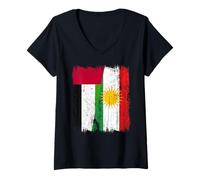 Donna Maglia del Patrimonio curdo degli Emirati Arabi Uniti con Mezza Bandiera del Kurdistan Maglietta con Collo a V