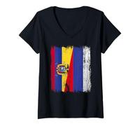 Donna Maglia Ecuador Russia Mezza Bandiera Ecuadoriana Russa Maglietta con Collo a V