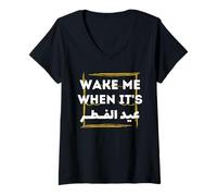 Donna Maglia Eid al-Fitr 2026 - Wake Me When It's Eid al Fitr Maglietta con Collo a V