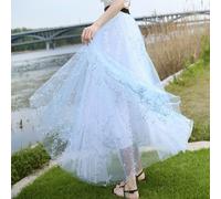 Donna Maglia Floreale Trasparente Mussolina Grande Swing Elastico Vita Da Ballo