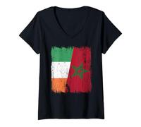 Donna Maglia Irlanda Marocco Half Flag Irish Maroccan Heritage Jersey Maglietta con Collo a V
