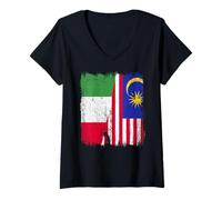 Donna Maglia Italia Malesia Half Flag Italian Malaysian Heritage Jersey Maglietta con Collo a V