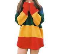 Donna Maglia Maglieria Autunno Inverno Caldo Elegante Manica Lunga Vintage Arcobaleno Colorato A Strisce Moda Giovane Unique Casual Sweater Maglioni Maglione Maglioncino
