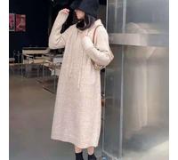 Donna Maglia Maglione Abito con Cappuccio Lungo Pullover Sciolto Casual Retro