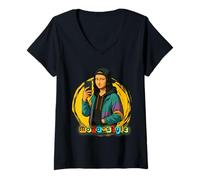 Donna Maglia Mona Lisa Style Design Maglietta con Collo a V