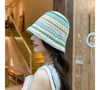 Donna Maglia Pescatore Cappello Rétro a Righe Ragazze Secchio Traforato Casual