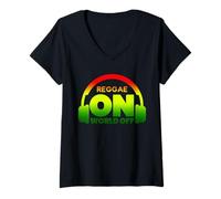 Donna Maglia Reggae On World off per Reggae Music Lover | Reggae Maglietta con Collo a V