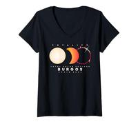Donna Maglia Solar Eclipse 2026 Burgos Spagna Maglietta con Collo a V