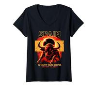 Donna Maglia Solar Eclipse Spagna 2026 Total Eclipse Bull Maglietta con Collo a V