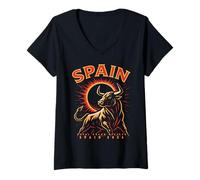 Donna Maglia Solar Eclipse Spagna 2026 Total Eclipse Bull Maglietta con Collo a V