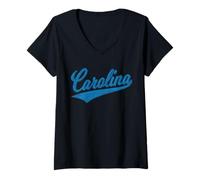 Donna Maglia Sportiva Carolina North South Varsity Script Maglietta con Collo a V