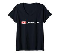 Donna Maglia sportiva con bandiera del Canada, foglie d'acero canadese, per giochi atletici Maglietta con Collo a V