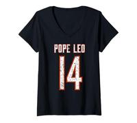 Donna Maglia sportiva Papa Leone XIV di Chicago, numero 14, effetto invecchiato Maglietta con Collo a V