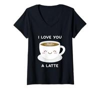 Donna Maglietta a Forma di Cuore con Scritta I Love You a Latte Maglietta con Collo a V