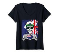 Donna Maglietta Australian Pride Skeleton Art Maglietta con Collo a V
