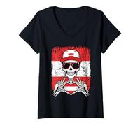 Donna Maglietta Austria Pride Skeleton Art Maglietta con Collo a V