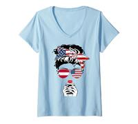 Donna Maglietta austriaca Americana caffè Mamma Ragazza Zia Bandiera Austria USA Maglietta con Collo a V
