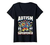 Donna Maglietta Autism Is My Superpower - Autism Shirt Maglietta con Collo a V