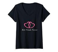 Donna Maglietta Best Friends Forever Linked Heart Love My BFF Bestie Maglietta con Collo a V