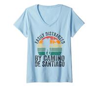 Donna Maglietta Buen Camino de Santiago Facilmente Distratto San Giacomo Maglietta con Collo a V