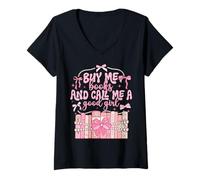 Donna Maglietta Buy Me Books and Call Me a Good Girl Coquette Book Lover Maglietta con Collo a V