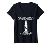 Donna Maglietta California Beer Is Calling And I Must Go Craft Beer Maglietta con Collo a V