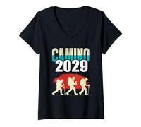 Donna Maglietta Camino de Santiago 2029 Pellegrinaggio Escursione Maglietta con Collo a V
