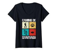 Donna Maglietta Camino de Santiago Pellegrinaggio Escursione Maglietta con Collo a V