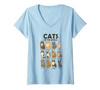 Donna Maglietta Cats of The World Razze di Gatti Design Carino Maglietta con Collo a V