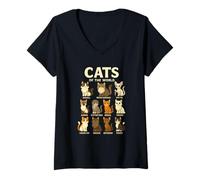 Donna Maglietta Cats of The World Razze di Gatti Design Carino Maglietta con Collo a V