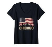 Donna Maglietta Chicago da Donna CG Illinois Il Vintage retrò Maglietta con Collo a V