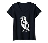 Donna Maglietta con mappa dell'Islanda con puffin d'amore, idea regalo Maglietta con Collo a V