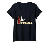 Donna Maglietta con probiotici fermentati I Love Kombucha Maglietta con Collo a V