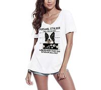 Donna Maglietta con Scollo a V - Border Collie Personal Stalker - I Will Follow You Wherever You Go Dog - T-Shirt Stampa Grafica Divertente Vintage Idea Regalo Originale alla Moda Bianco XL