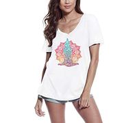 Donna Maglietta con Scollo a V Posa Yoga Namaste Boho - Boho Namaste Yoga Pose - T-Shirt Stampa Grafica Divertente Vintage Idea Regalo Originale alla Moda Bianco XXL