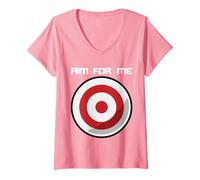 Donna Maglietta con scritta "Aim For Me, White Words, I'm The Target" Maglietta con Collo a V
