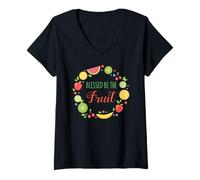 Donna Maglietta con Scritta Blessed be The Fruit Shirt Maglietta con Collo a V