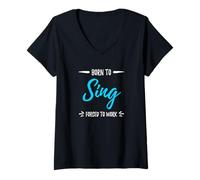 Donna Maglietta con scritta "Born To Sing" (lingua italiana non garantita) Maglietta con Collo a V
